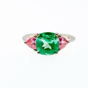 925 Sterling Silver Aquamarine & Pink Spinel Ring Size 11.75