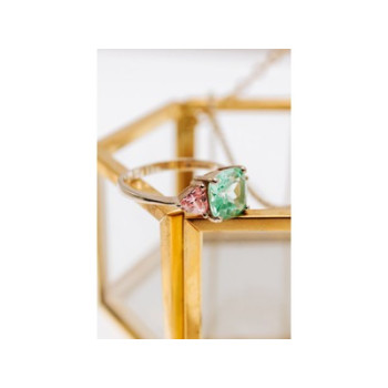 925 Sterling Silver Aquamarine & Pink Spinel Ring Size 11.75