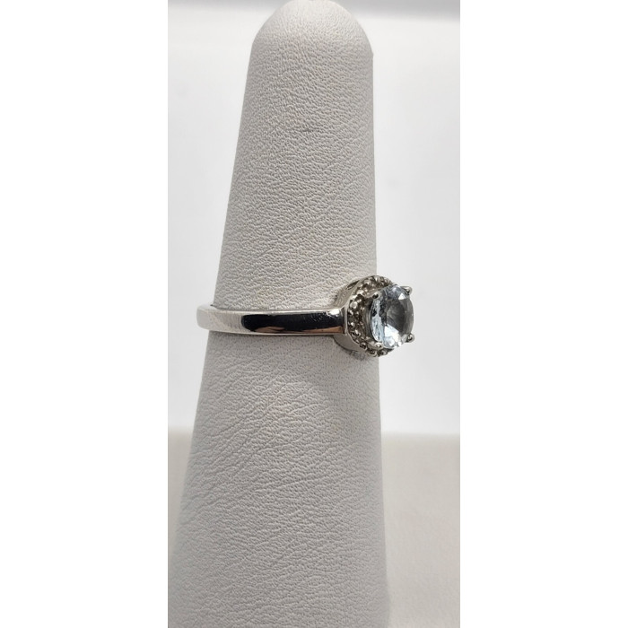 925 Sterling Silver Aquamarine Ring Size 6.5