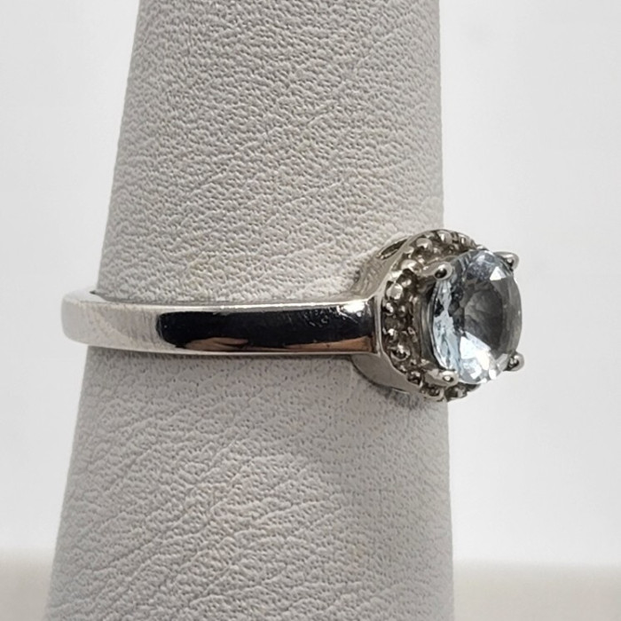 925 Sterling Silver Aquamarine Ring Size 6.5