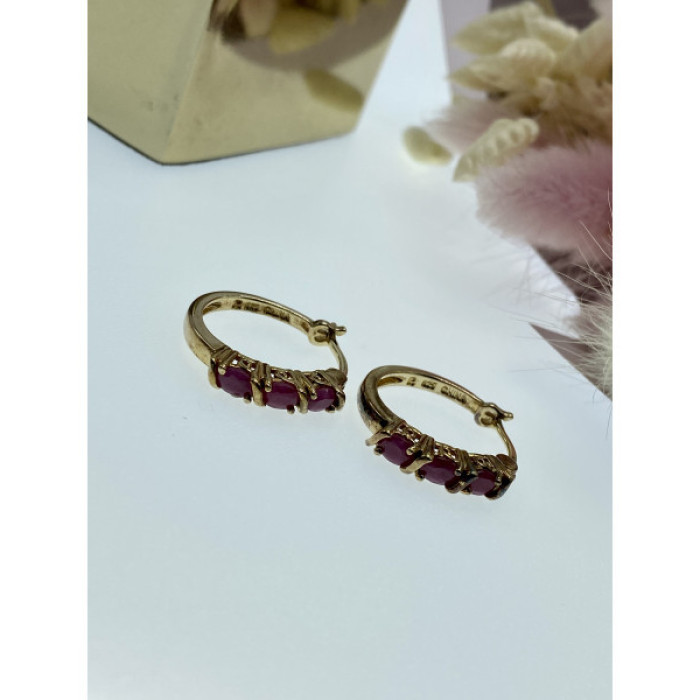 925 Sterling Silver Gold Plated Pink Spinel Earrings