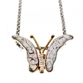 925 Sterling Silver Gold Plated Haliotis Butterfly Chain With Pendant