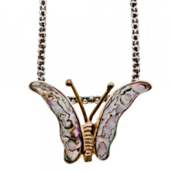 925 Sterling Silver Gold Plated Haliotis Butterfly Chain With Pendant