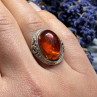 925 Sterling Silver Amber Ring Size 6
