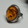 925 Sterling Silver Amber Ring Size 6