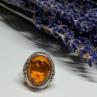 925 Sterling Silver Amber Ring Size 6
