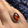 925 Sterling Silver Amber Ring Size 6