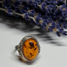 925 Sterling Silver Amber Ring Size 6