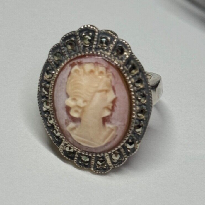 Vintage Cameo 925 Sterling Silver Ring Size 5