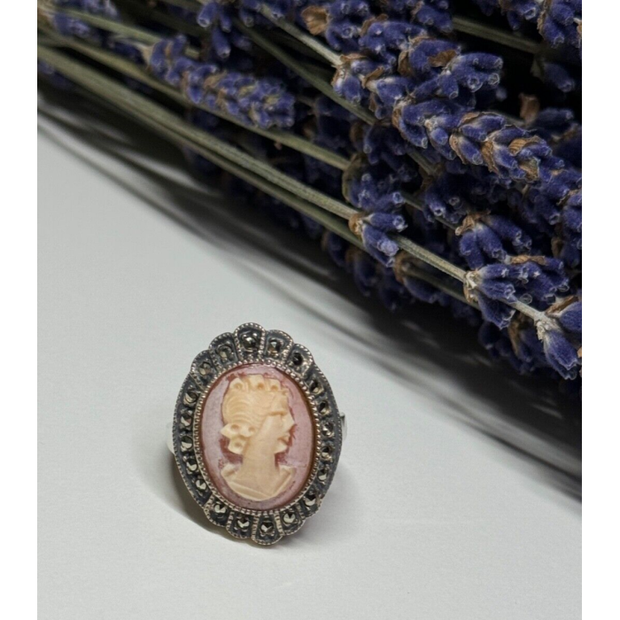 Vintage Cameo 925 Sterling Silver Ring Size 5