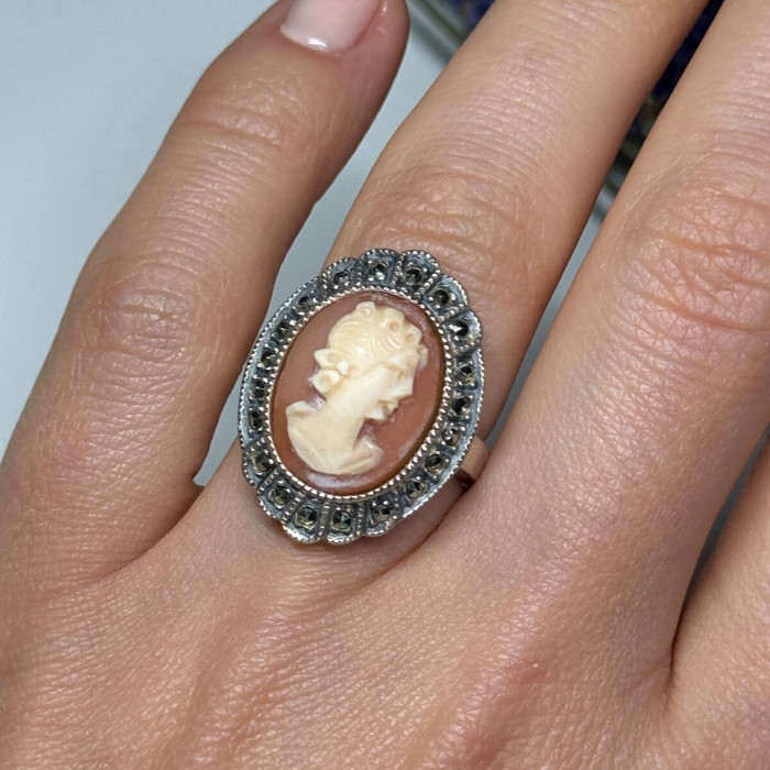Vintage Cameo 925 Sterling Silver Ring Size 5