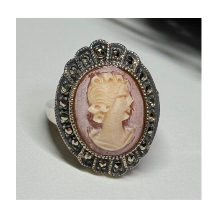 Vintage Cameo 925 Sterling Silver Ring Size 5