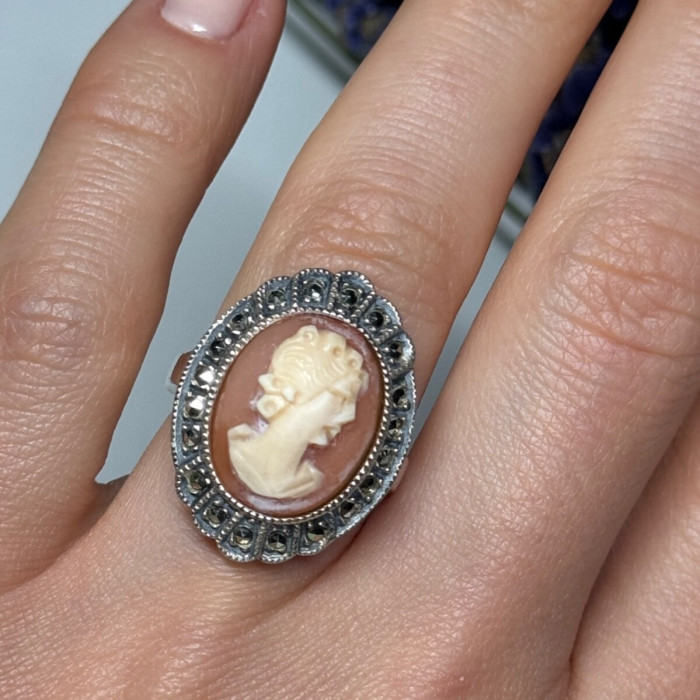 Vintage Cameo 925 Sterling Silver Ring Size 5