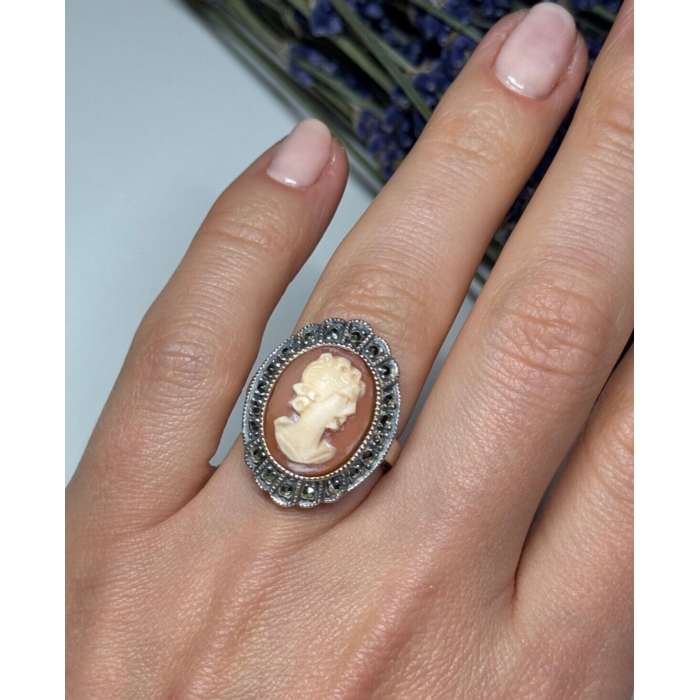 Vintage Cameo 925 Sterling Silver Ring Size 5