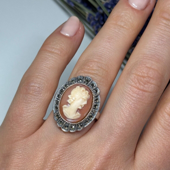 Vintage Cameo 925 Sterling Silver Ring Size 5