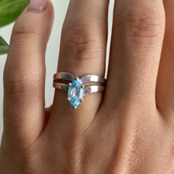925 Sterling Silver Paraiba Tourmaline Ring Size 8