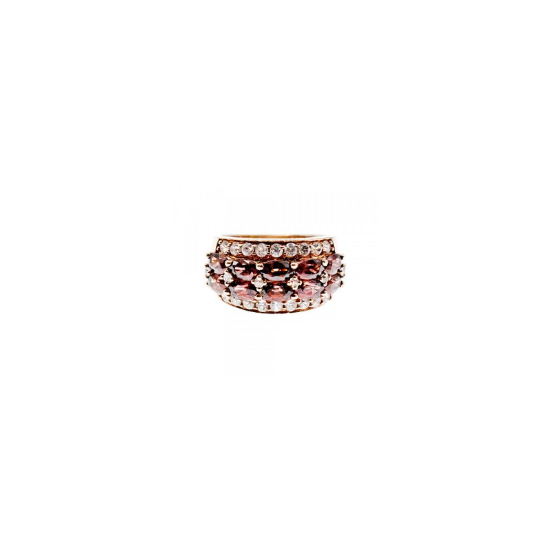 925 Sterling Silver Gold Plated Hessonite & CZ Ring Size 7