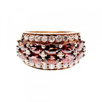 925 Sterling Silver Gold Plated Hessonite & CZ Ring Size 7