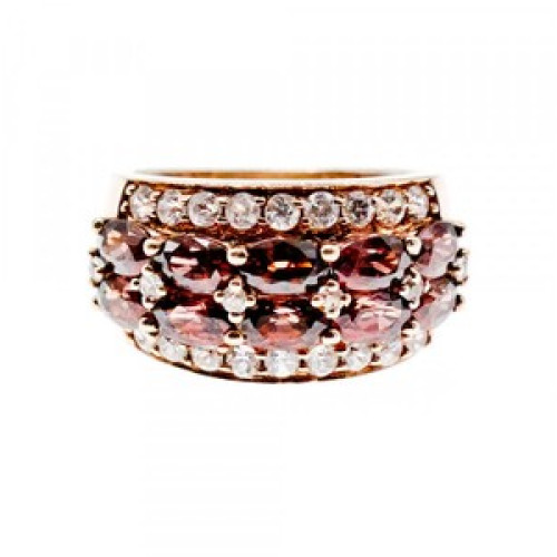 925 Sterling Silver Gold Plated Hessonite & CZ Ring Size 7