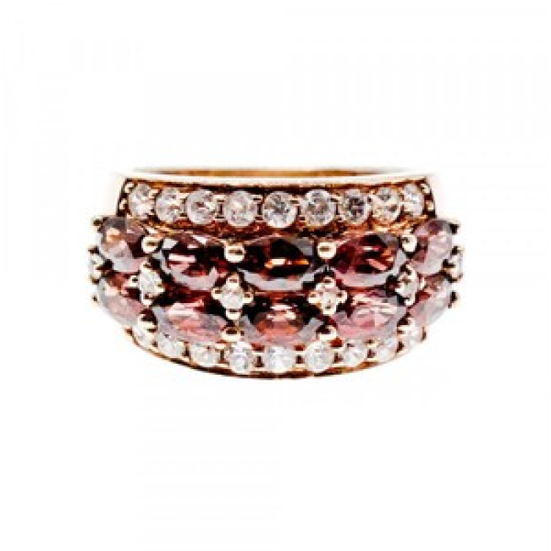 925 Sterling Silver Gold Plated Hessonite & CZ Ring Size 7