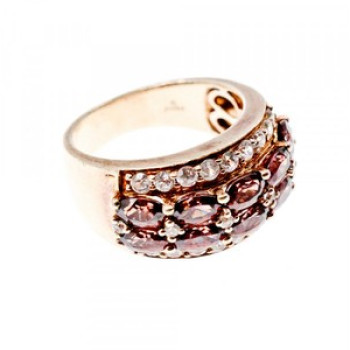 925 Sterling Silver Gold Plated Hessonite & CZ Ring Size 7