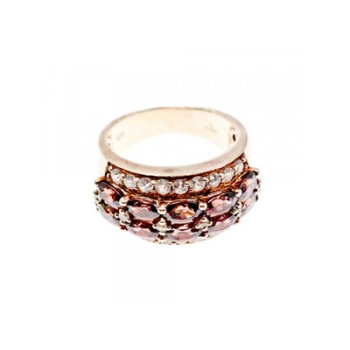 925 Sterling Silver Gold Plated Hessonite & CZ Ring Size 7