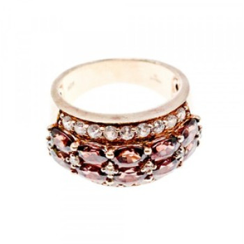 925 Sterling Silver Gold Plated Hessonite & CZ Ring Size 7