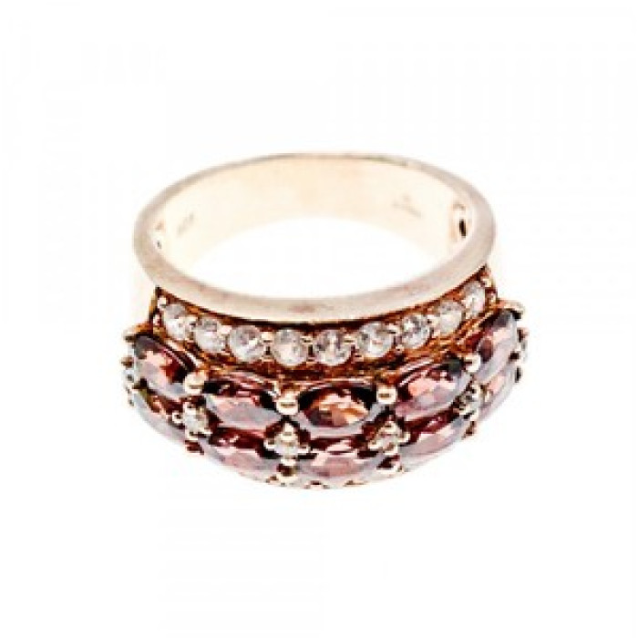 925 Sterling Silver Gold Plated Hessonite & CZ Ring Size 7