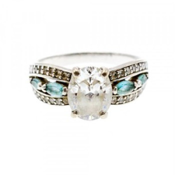 925 Sterling Silver White Beryl & Topaz Ring Size 11.75