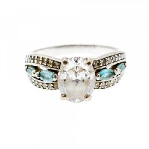925 Sterling Silver White Beryl & Topaz Ring Size 11.75