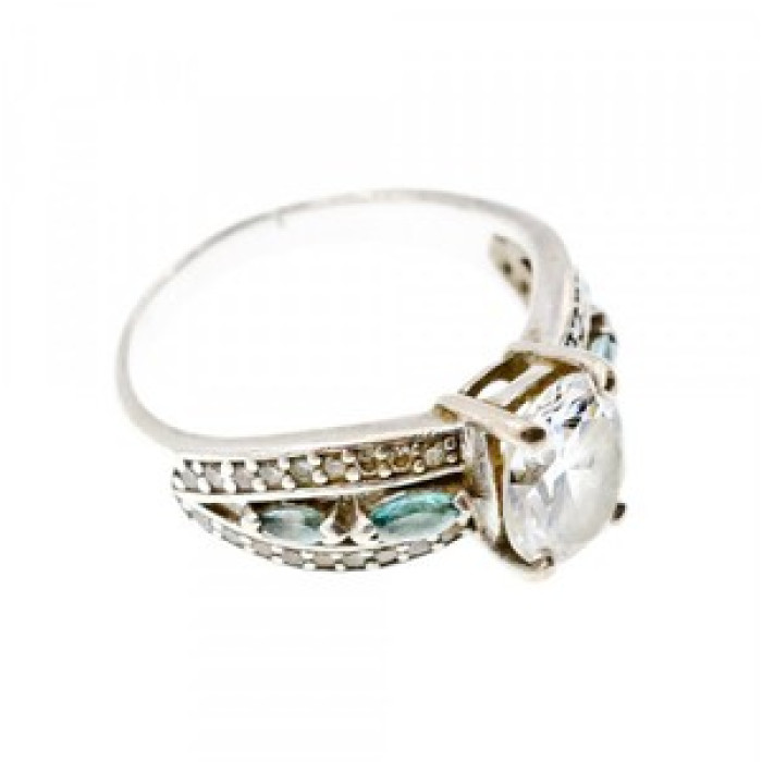925 Sterling Silver White Beryl & Topaz Ring Size 11.75