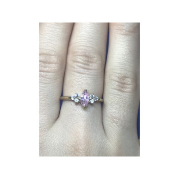 925 Sterling Silver Gold Plated Pink & White CZ Ring Size 8