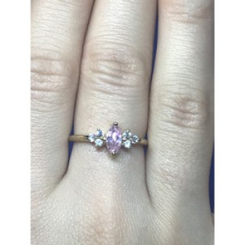 925 Sterling Silver Gold Plated Pink & White CZ Ring Size 8