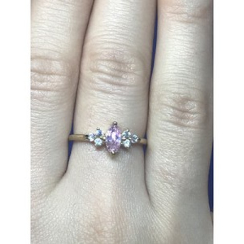 925 Sterling Silver Gold Plated Pink & White CZ Ring Size 8