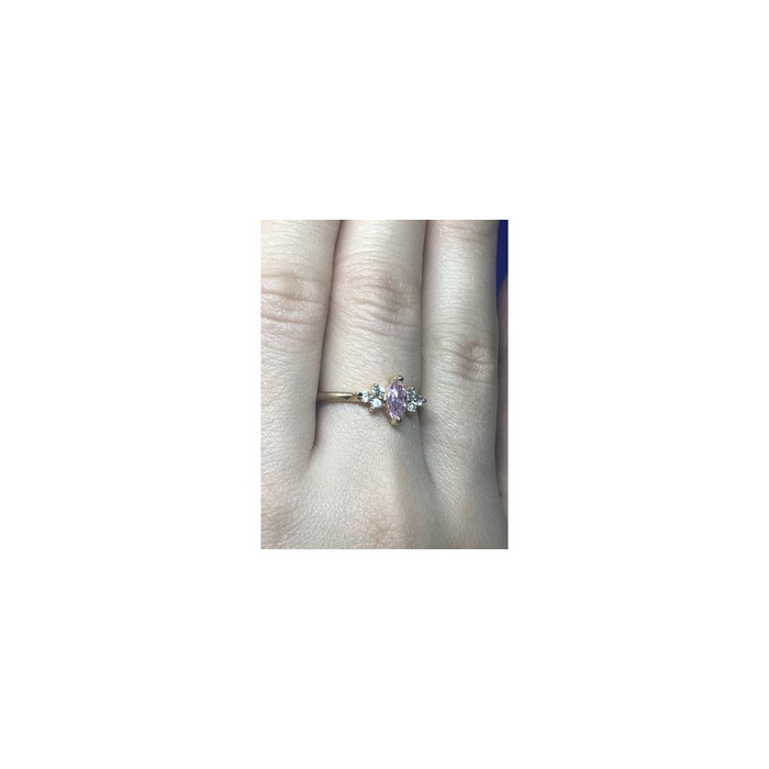 925 Sterling Silver Gold Plated Pink & White CZ Ring Size 8