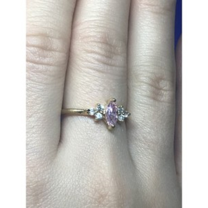925 Sterling Silver Gold Plated Pink & White CZ Ring Size 8