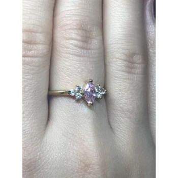 925 Sterling Silver Gold Plated Pink & White CZ Ring Size 8