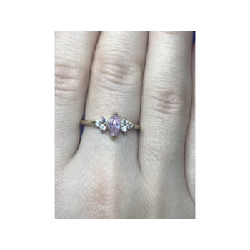 925 Sterling Silver Gold Plated Pink & White CZ Ring Size 8