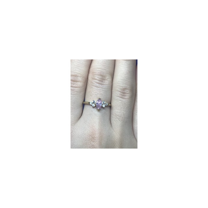 925 Sterling Silver Gold Plated Pink & White CZ Ring Size 8