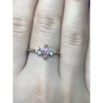 925 Sterling Silver Gold Plated Pink & White CZ Ring Size 8