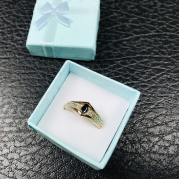925 Sterling Silver Gold Plated Dark Blue Spinel Ring Size 8