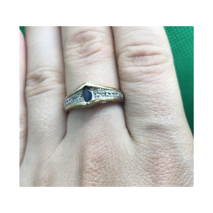 925 Sterling Silver Gold Plated Dark Blue Spinel Ring Size 8