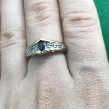 925 Sterling Silver Gold Plated Dark Blue Spinel Ring Size 8