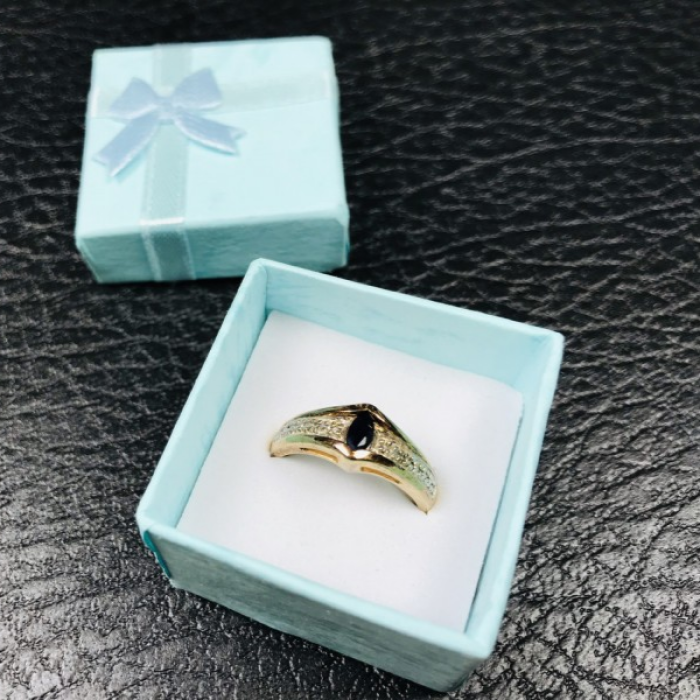 925 Sterling Silver Gold Plated Dark Blue Spinel Ring Size 8
