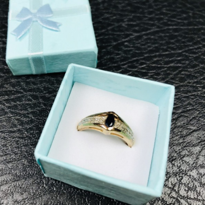 925 Sterling Silver Gold Plated Dark Blue Spinel Ring Size 8
