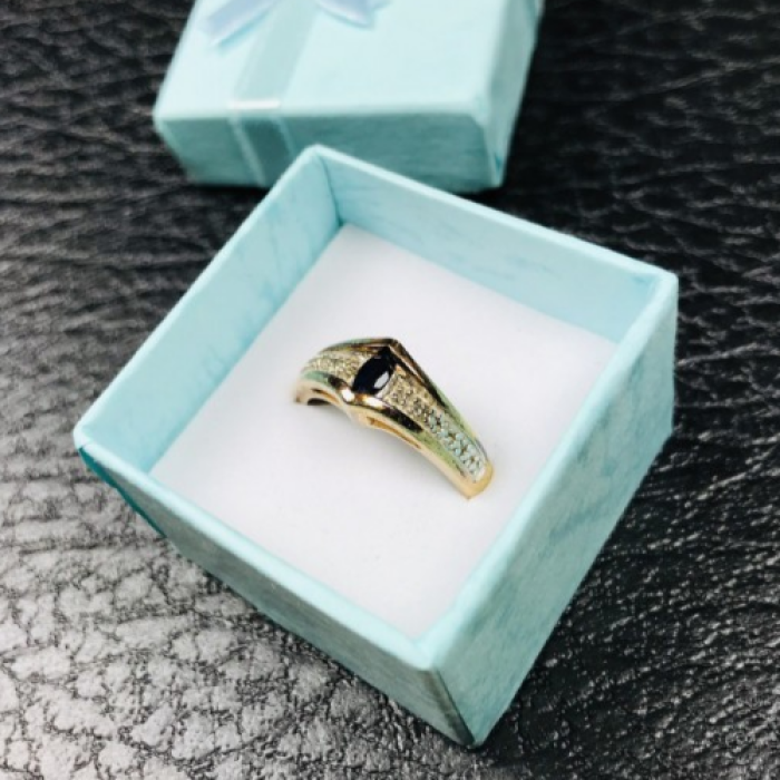 925 Sterling Silver Gold Plated Dark Blue Spinel Ring Size 8