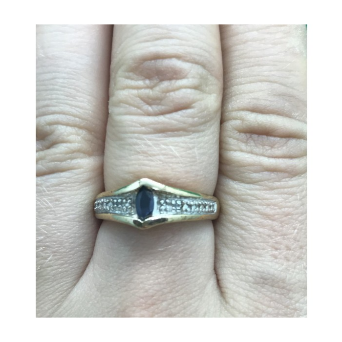 925 Sterling Silver Gold Plated Dark Blue Spinel Ring Size 8