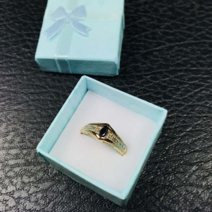 925 Sterling Silver Gold Plated Dark Blue Spinel Ring Size 8