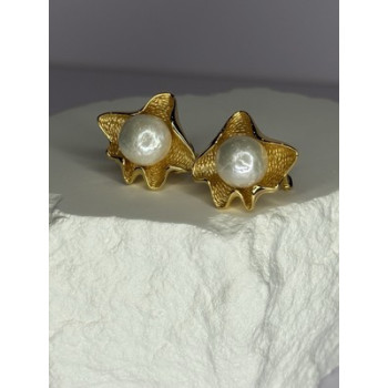 925 STERLING SILVER GOLD PLATED PEARL EARRINGS LENGTH 0.9 INCH
