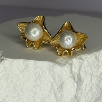 925 STERLING SILVER GOLD PLATED PEARL EARRINGS LENGTH 0.9 INCH